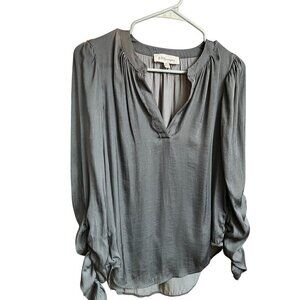 Philosophy Republic Clothing Womens XS Gray Silk-Like Blouse, Ruched Sleeves